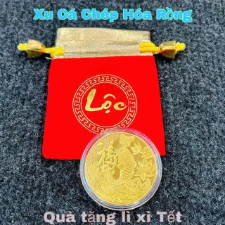Sỉ Xu Cá Chép Tài Lộc Mạ Vàng Phong Thuỷ May Mắn Kèm Túi Gấm Đỏ, lì xì Tết.