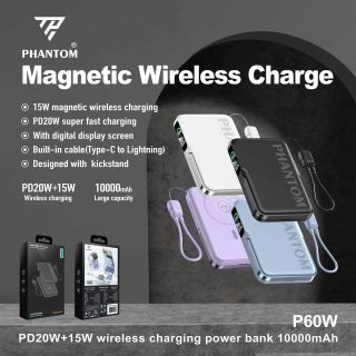 Sạc dự phòng phantom P60w, 10000mah, có chức năng sạc không dây