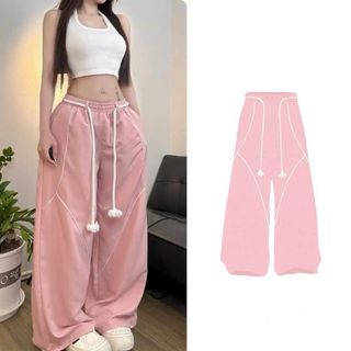 Quần dài nữ lai rộng thùng thình chất dù có dây luồng lưng, phối mí thân quần
