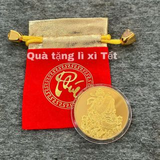 Sỉ Đồng Xu Thần Tài Mạ Vàng Kèm Túi Gấm Đỏ