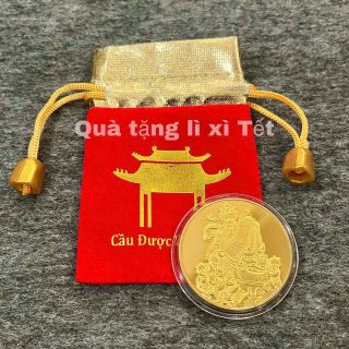Sỉ Đồng Xu Thần Tài Mạ Vàng Kèm Túi Gấm Đỏ