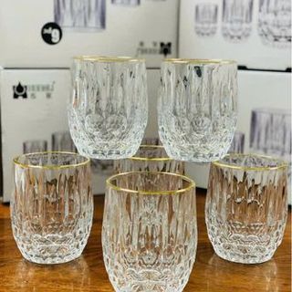 Bộ 6 cốc thủy tinh trắng bầu viền vàng cao cấp (THÙNG 8B)