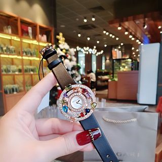 ĐỒNG HỒ NỮ CAO CẤP PVLGARI DÂY DA VIỀN ĐÁ MÀU NIỀNG VÀNG