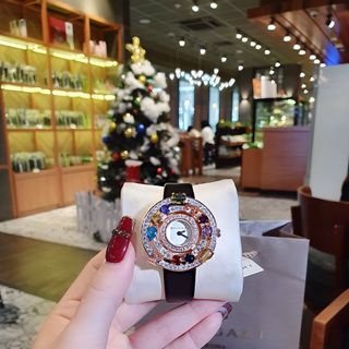 ĐỒNG HỒ NỮ CAO CẤP PVLGARI DÂY DA VIỀN ĐÁ MÀU NIỀNG VÀNG