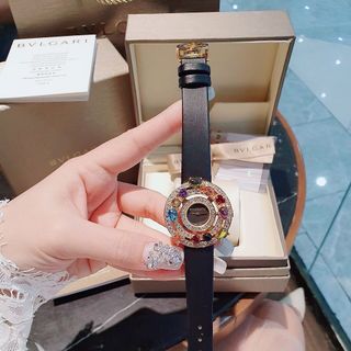 ĐỒNG HỒ NỮ CAO CẤP PVLGARI DÂY DA VIỀN ĐÁ MÀU NIỀNG VÀNG