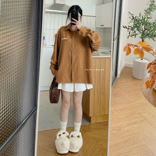 Áo sơ mi da lộn tay dài logo thêu INCREDIBLE