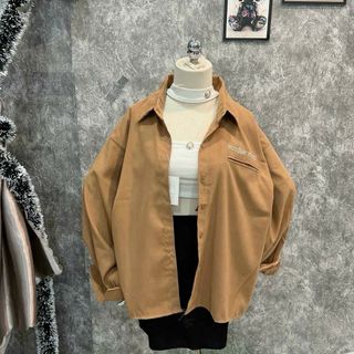 Áo sơ mi da lộn tay dài logo thêu INCREDIBLE