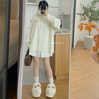 Áo sơ mi da lộn tay dài logo thêu INCREDIBLE