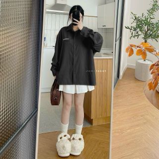 Áo sơ mi da lộn tay dài logo thêu INCREDIBLE