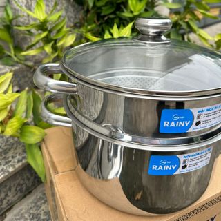 BỘ XỬNG INOX 3 ĐÁY NẮP KÍNH RAINY 20-30CM