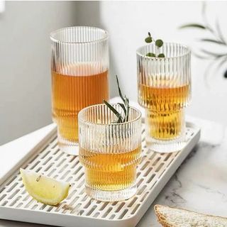 Bộ 6 cốc Thủy Tinh Sọc Trắng 2 Tầng 293ml 211T (THÙNG 8B)