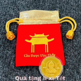 Sỉ đồng xu phật Nepan mạ vàng tặng kèm túi gấm đỏ.
