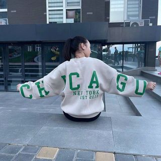 Áo SWETER dành cho nữ, hình in nhiệt, nổi, bo thun và tay rộng