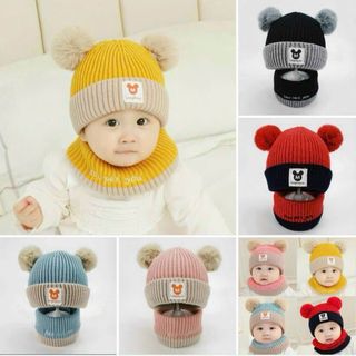 Mũ len kèm khăn quàng cổ giữ ấm cho bé