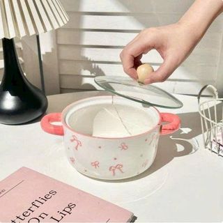 NỒI SỨ HOẠ TIẾT KÈM NẮP THUỶ TINH
