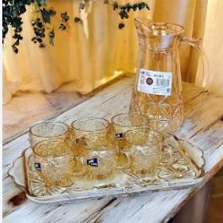 Bộ Bình 6 Cốc Thủy Tinh Kèm Khay Vàng (THÙNG 8B)
