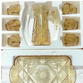 Bộ Bình 6 Cốc Thủy Tinh Kèm Khay Vàng (THÙNG 8B)