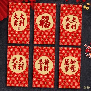 Bao lì xì đỏ hoạ tiết vàng 2026 mới, thanh lịch sang trọng 1set/6cai 6mẫu