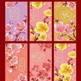 Bao lì xì 2026 hoa chữ in nổi phát tài phát lộc 1set/6cai 6 mẫu