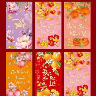 Bao lì xì 2026 hoa chữ in nổi phát tài phát lộc 1set/6cai 6 mẫu