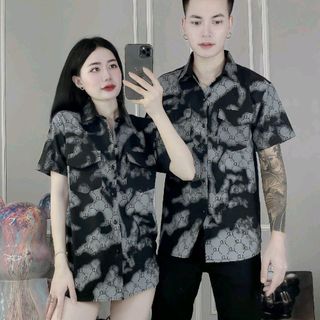 Áo sơ mi đũi tay ngắn unisex ,màu loang- menswear(Mã: HOKO90)