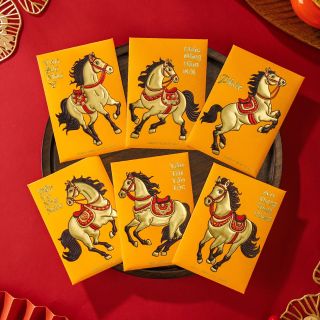 Bao lì xì Bính Ngọ In nổi vàng đen nổi bật mã mới 1set/6cai 6mẫu