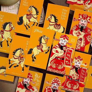 Bao lì xì Bính Ngọ In nổi vàng đen nổi bật mã mới 1set/6cai 6mẫu