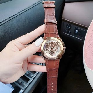 SALE NHANH ĐỒNG HỒ NAM TRUNG CẤP PVLGARI DÂY DA CHẠY FULL KIM