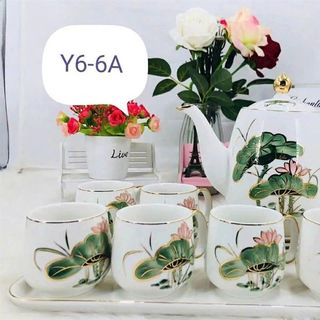 Bộ bình 6 cốc sứ kèm khay Y6-6A (THÙNG 10B)