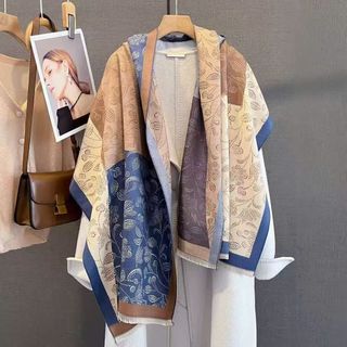 Khăn dạ cashmere Hoa -  hình khối - Kẻ sọc caro