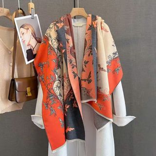 Khăn dạ cashmere Hoa -  hình khối - Kẻ sọc caro