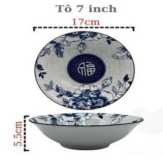 SET 10 TÔ SỨ LOE HOA XANH CHỮ PHÚC 17cm