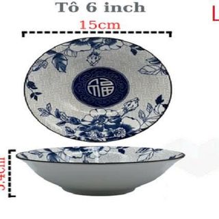 SET 10 TÔ SỨ LOE HOA XANH CHỮ PHÚC 15cm