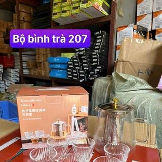 Bộ bình 6 cốc trà 207 thủy tinh sọc (THÙNG 16B)