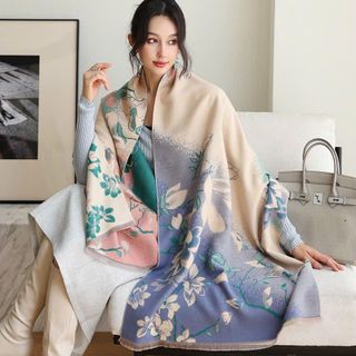 Khăn dạ cashmere Hoa -  hình khối - Kẻ sọc caro