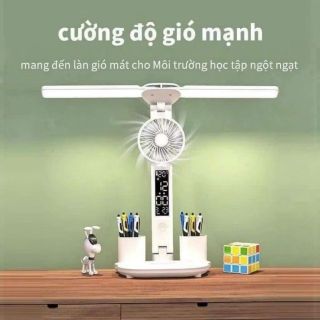 Đèn Học Để Bàn 3in1 Thông Minh, Đèn LED Bảo Vệ Mắt, Quạt Tích Điện và Giá Đỡ Bút.