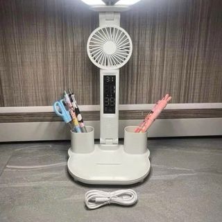 Đèn Học Để Bàn 3in1 Thông Minh, Đèn LED Bảo Vệ Mắt, Quạt Tích Điện và Giá Đỡ Bút.