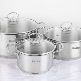 BỘ 3 NỒI INOX 3 ĐÁY RAINY QUAI ĐŨA NẮP KÍNH