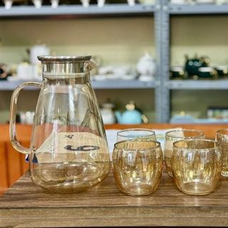 Bộ bình 6 cốc thủy tinh vàng (THÙNG 6B)