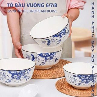 SET 10 TÔ SỨ BẦU HOA XANH CHỮ PHÚC 13cm