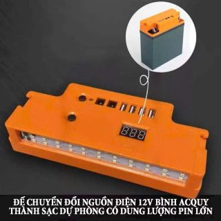 Bộ chuyển đổi nguồn điện bình Acquy 12V thành sạc dự phòng 5V2A có đèn led chiếu sáng với màn hình hiển thị dung lượng