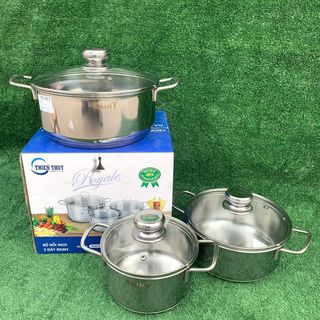 BỘ 3 NỒI INOX 3 ĐÁY RAINY QUAI ĐŨA NẮP KÍNH