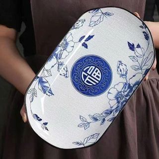 ĐĨA SỨ XOÀI HOA XANH CHỮ PHÚC 32CM
