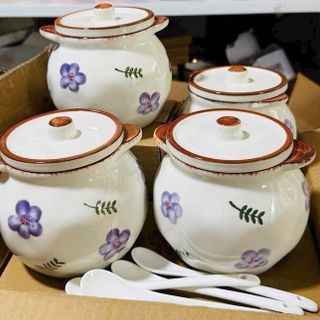 HỦ SỨ ĐỰNG MỠ CÓ NẮP KÈM MUỖNG 700ML CÓ TAI CẦM