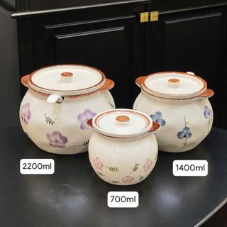 HỦ SỨ ĐỰNG MỠ CÓ NẮP KÈM MUỖNG 700ML CÓ TAI CẦM