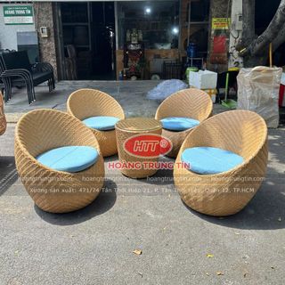 Ghế trứng mây nhựa dẹp đan long ba