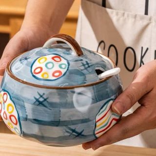 HỦ SỨ ĐỰNG MỠ HOẠ TIẾT CARO KÈM THÌA 1200ML