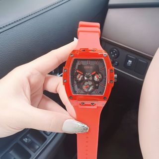 ĐỒNG HỒ NAM CAO CẤP GUECC MẶT CN CHONOGRAP DÂY CAO SU ĐỎ FULLBOX