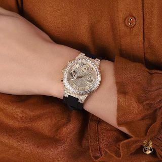 ĐỒNG HỒ NỮ CAO CẤP GUECC MẶT CHONOGRAP TRÒN DÂY CAO SU XANH VÀ ĐEN