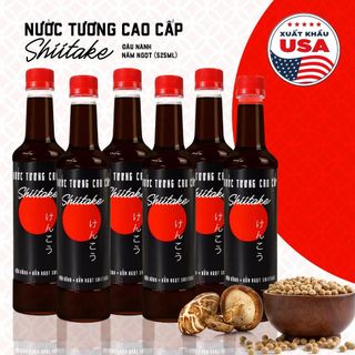 [Tặng 1 nước tương 125ml] Thùng 6 chai Nước tương cao cấp Shiitake chai nhựa 525ml lên men tự nhiên từ đậu nành và nấm ngọt Shiitake